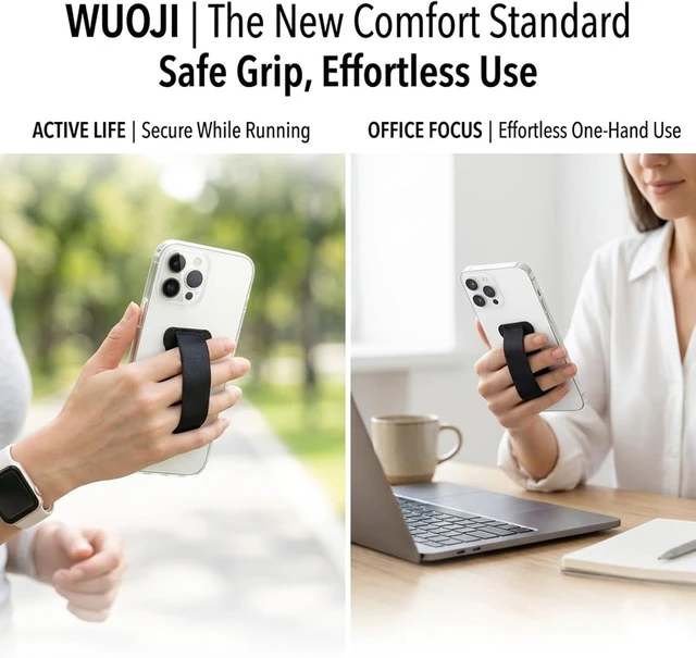 Alt view image 5 of 7 - Finger Strap Phone Holder - Ultra Thin Anti-Slip Universal Cell Phone Grips Band Holder for Back of Phone -2Pack(Black)