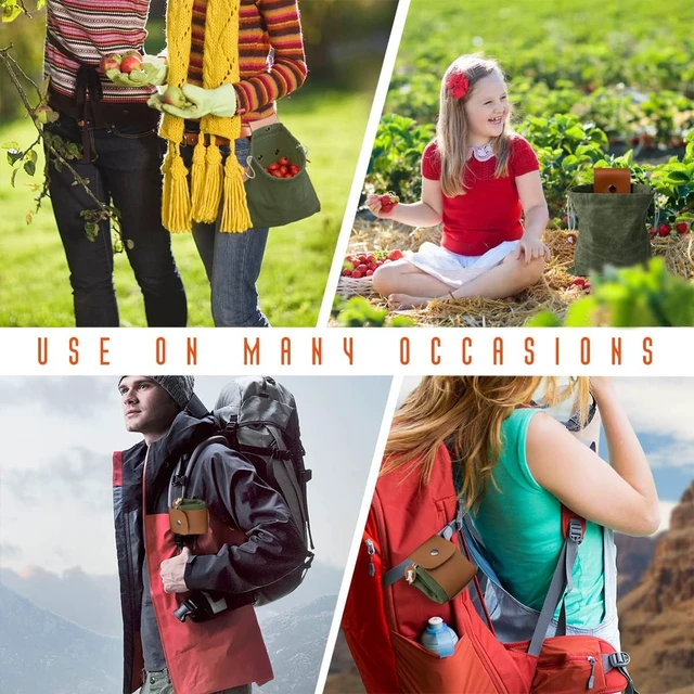Alt view image 4 of 7 - Foraging Bag, Outdoor Picking Fruit Bags, Waxed Canvas Foraging Pouch, Foldable Leather Belt Pouch with Drawstring Multi-Purpose Picking Bag for Camping, Shells, Treasures, Travel, Hiking