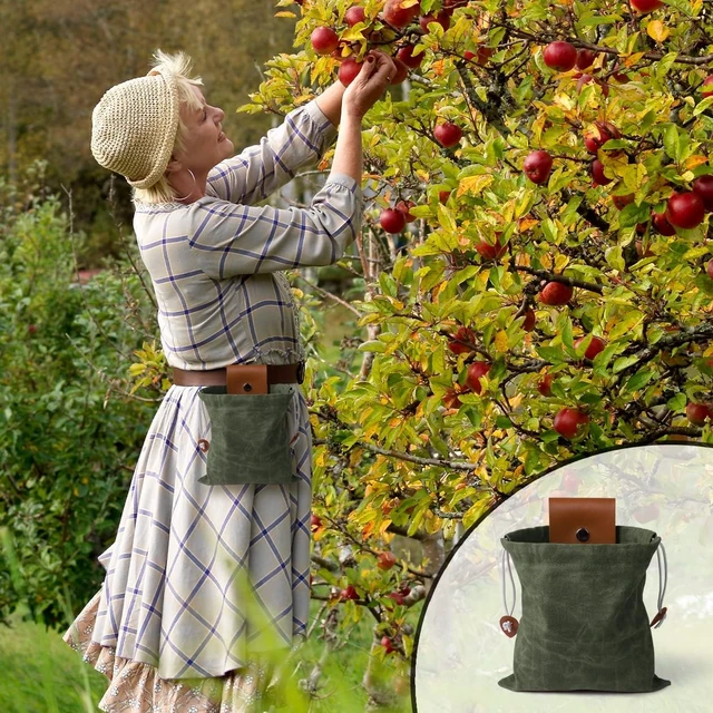Alt view image 5 of 7 - Foraging Bag, Outdoor Picking Fruit Bags, Waxed Canvas Foraging Pouch, Foldable Leather Belt Pouch with Drawstring Multi-Purpose Picking Bag for Camping, Shells, Treasures, Travel, Hiking