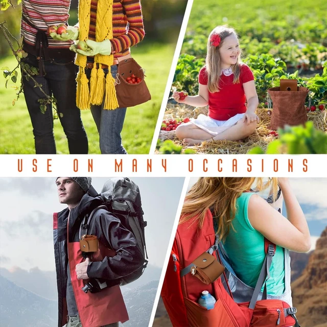 Alt view image 3 of 7 - Foraging Bag, Outdoor Picking Fruit Bags, Waxed Canvas Foraging Pouch, Foldable Leather Belt Pouch with Drawstring Multi-Purpose Picking Bag for Camping, Shells, Treasures, Travel, Hiking