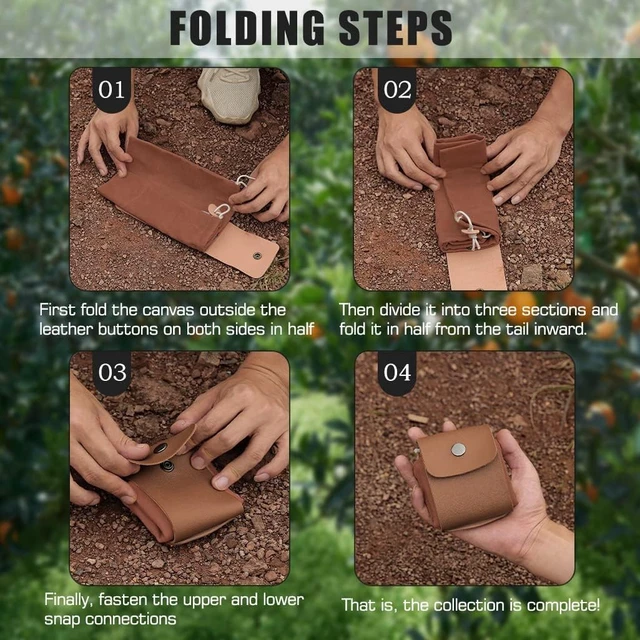 Alt view image 2 of 7 - Foraging Bag, Outdoor Picking Fruit Bags, Waxed Canvas Foraging Pouch, Foldable Leather Belt Pouch with Drawstring Multi-Purpose Picking Bag for Camping, Shells, Treasures, Travel, Hiking