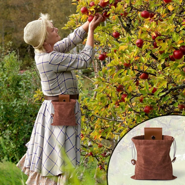 Alt view image 6 of 7 - Foraging Bag, Outdoor Picking Fruit Bags, Waxed Canvas Foraging Pouch, Foldable Leather Belt Pouch with Drawstring Multi-Purpose Picking Bag for Camping, Shells, Treasures, Travel, Hiking