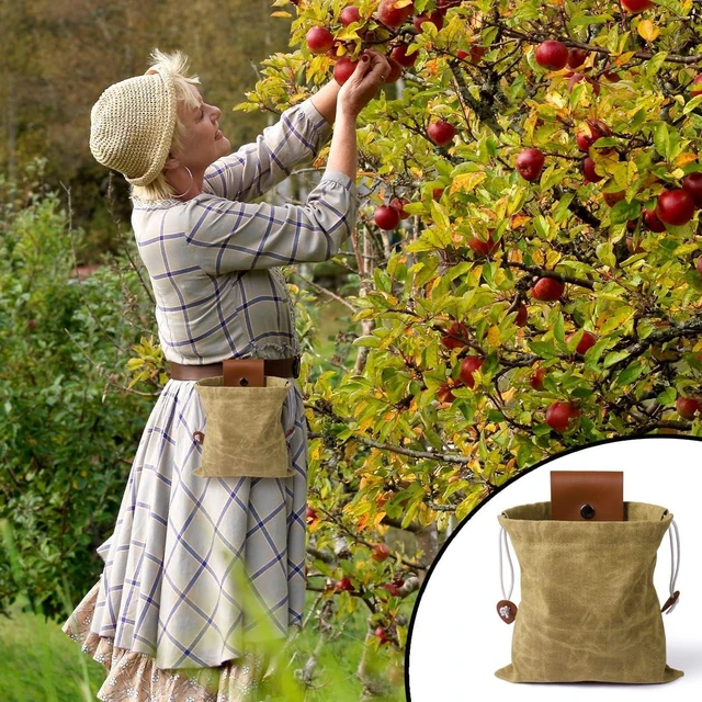 Alt view image 7 of 7 - Foraging Bag, Outdoor Picking Fruit Bags, Waxed Canvas Foraging Pouch, Foldable Leather Belt Pouch with Drawstring Multi-Purpose Picking Bag for Camping, Shells, Treasures, Travel, Hiking