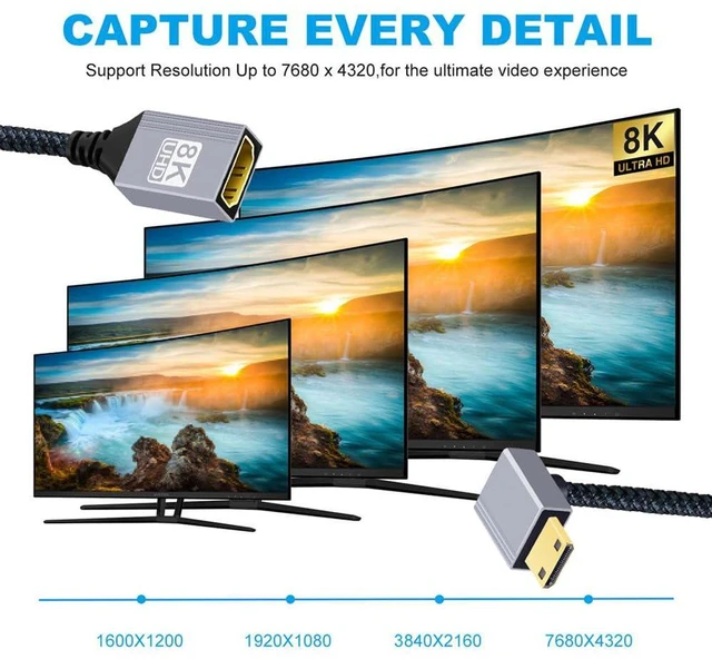 Alt view image 3 of 7 - xiwai Type-C Mini HDMI 2.1 8K Down Angled 90 Degree to HDMI Female Short Extension Cable HDTV for DV Camera Laptop Portable Monitor 17cm