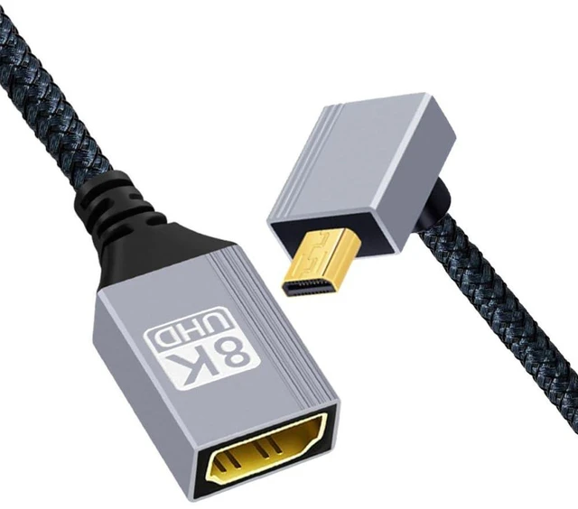 Main image of xiwai 8K Micro HDMI 2.1 Type-D Male Up Angled 90 Degree to HDMI Female Extension HDTV Cable for Monitor DV Camera Laptop Portable 17cm