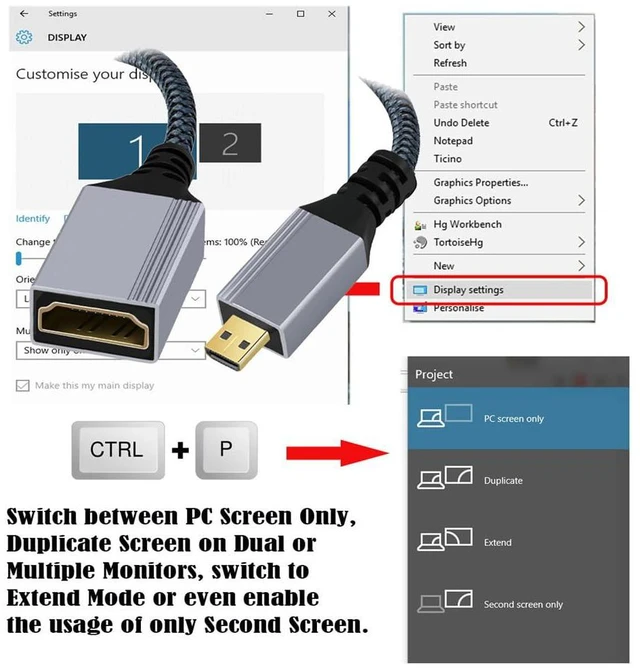 Alt view image 2 of 7 - xiwai 8K Micro HDMI 2.1 Type-D Male to HDMI Female Extension HDTV Cable for Monitor DV Camera Laptop Portable 17cm