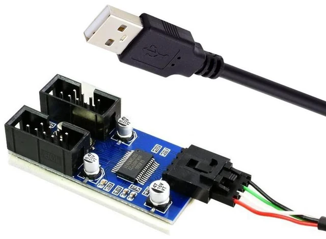 Main image of xiwai USB 2.0 Type-A Male 1 to 2 Female Motherboard 9pin Header Extension Cable HUB Connector Adapter Port Multilier