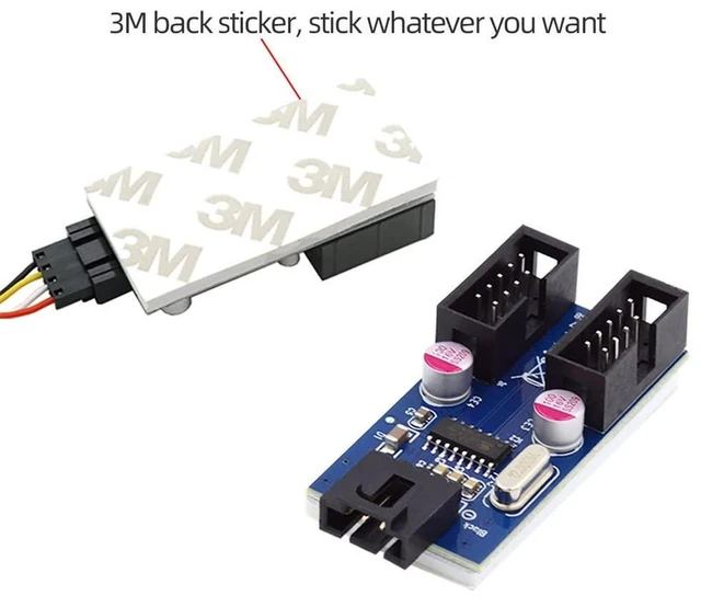 Alt view image 5 of 7 - xiwai USB 2.0 Type-A Male 1 to 2 Female Motherboard 9pin Header Extension Cable HUB Connector Adapter Port Multilier