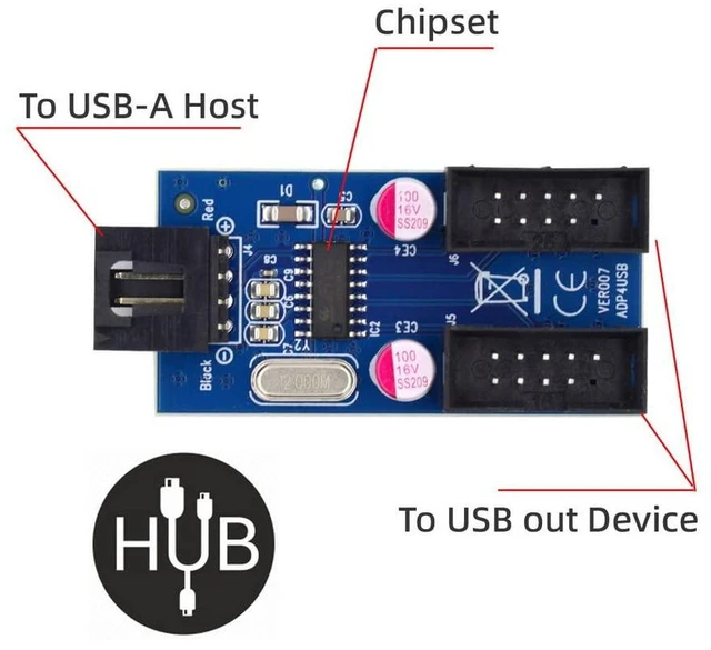 Alt view image 6 of 7 - xiwai USB 2.0 Type-A Male 1 to 2 Female Motherboard 9pin Header Extension Cable HUB Connector Adapter Port Multilier