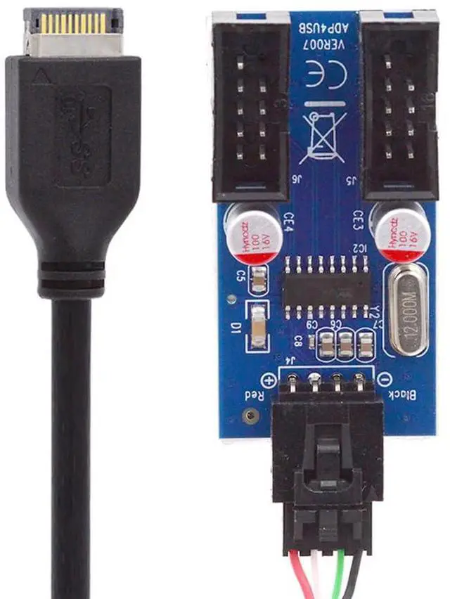 Main image of xiwai USB 3.1 Type-E Front Panel Header to 4pin IDC Housing USB Type-A Male 1 to 2 Female Motherboard 9pin Header HUB Adapter Port Multiplier