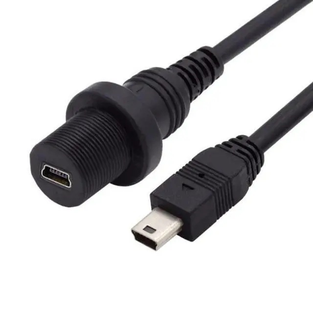 Alt view image 2 of 7 - xiwai Waterproof Dustproof Mini USB2.0 5Pin Male to Female Extension Data Power Cable Car Panel Mount Design 1m 480Mbps