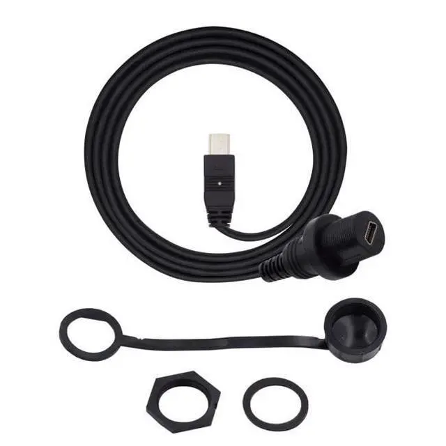 Alt view image 3 of 7 - xiwai Waterproof Dustproof Mini USB2.0 5Pin Male to Female Extension Data Power Cable Car Panel Mount Design 1m 480Mbps