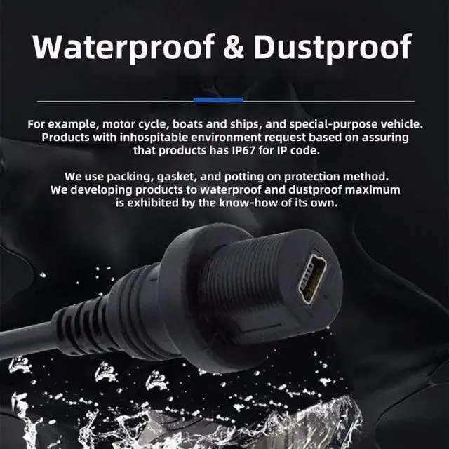 Alt view image 7 of 7 - xiwai Waterproof Dustproof Mini USB2.0 5Pin Male to Female Extension Data Power Cable Car Panel Mount Design 1m 480Mbps