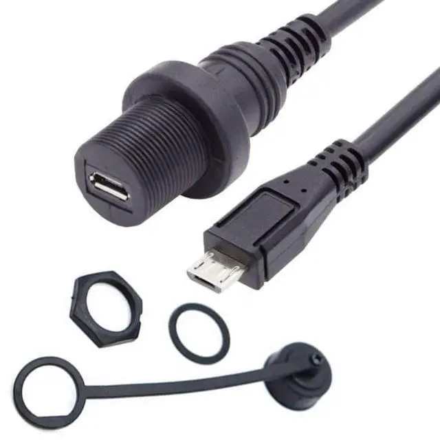 Alt view image 2 of 7 - xiwai Waterproof Dustproof Micro USB2.0 5Pin Male to Female Extension Data Power Cable Car Panel Mount Design 1m 480Mbps