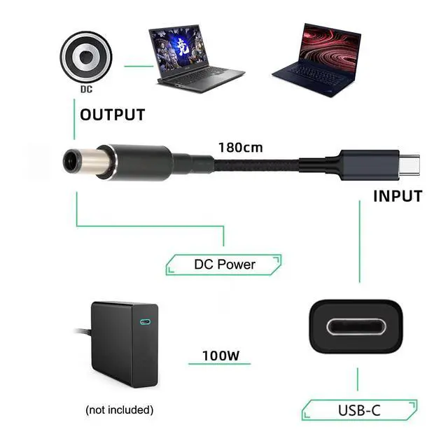 Alt view image 5 of 7 - Cable 100W Type C USB-C Input to 20V DC 7.4 * 5.0mm Output Power 20V 5A 65W PD Charge Cable Compatible with Laptop
