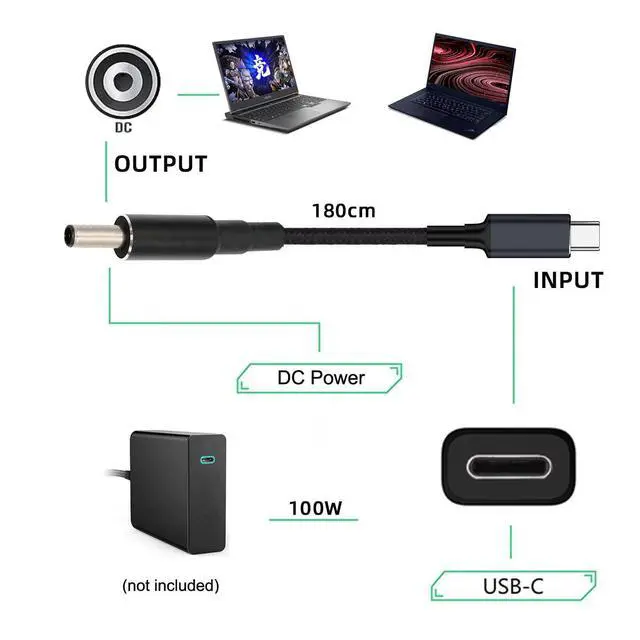 Alt view image 6 of 7 - USB-C 100W 20V Input to DC 4.5 * 3.0mm PD Power 65W Output Charge Cable Support QC PD Type-C Compatible with DELL-Laptop