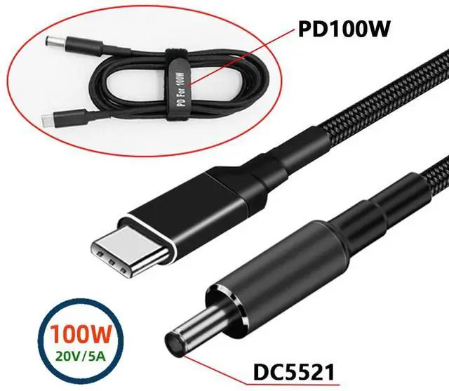 Alt view image 2 of 7 - Cable 100W Type C USB-C Input to 20V DC 5.5 * 2.1mm Output Power 20V 5A 65W PD Charge Cable Compatible with Laptop
