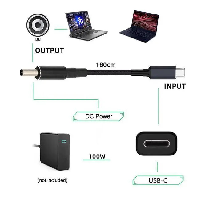 Alt view image 6 of 7 - Cable 100W Type C USB-C Input to 20V DC 5.5 * 2.1mm Output Power 20V 5A 65W PD Charge Cable Compatible with Laptop