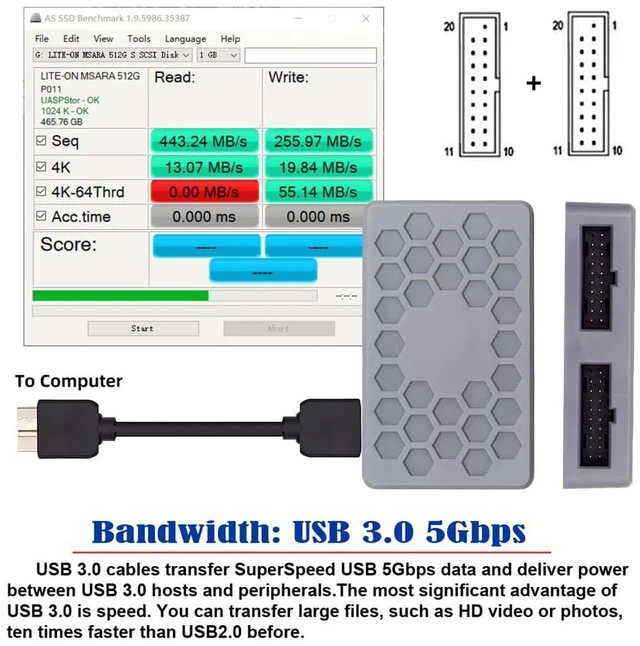 Alt view image 4 of 7 - xiwai USB 3.1 Front Type-E or 19/20Pin Header or Micro-USB3.0 to USB 3.0 19/20Pin Dual Ports Female Splitter PCBA Type Adapter HUB 5Gbps