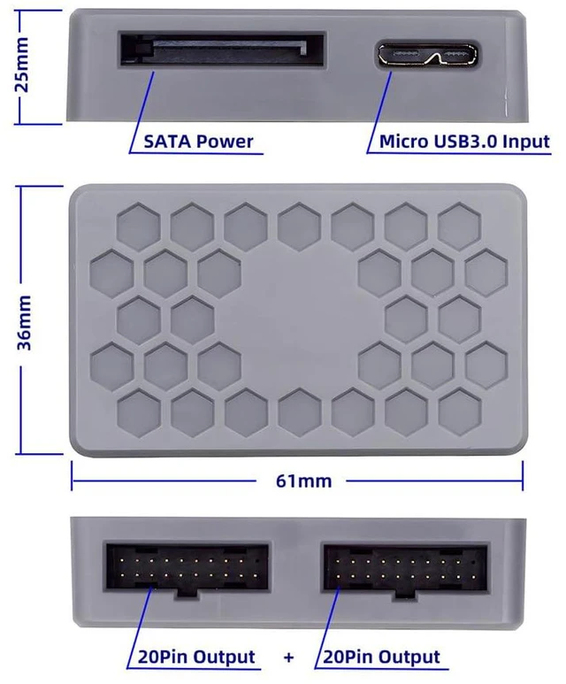 Alt view image 3 of 7 - xiwai USB 3.1 Front Type-E or 19/20Pin Header or Micro-USB3.0 to USB 3.0 19/20Pin Dual Ports Female Splitter PCBA Type Adapter HUB 5Gbps