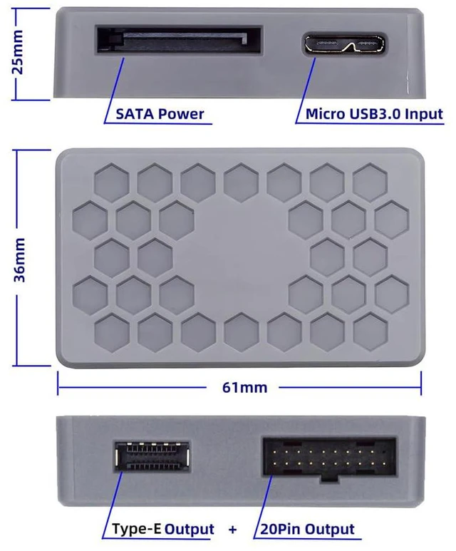 Alt view image 3 of 7 - xiwai USB 3.1 Front Type-E or 19/20Pin Header or Micro-USB3.0 to Type-E Socket and USB 3.0 19/20Pin Dual Ports Female Splitter PCBA Type Adapter HUB 5Gbps