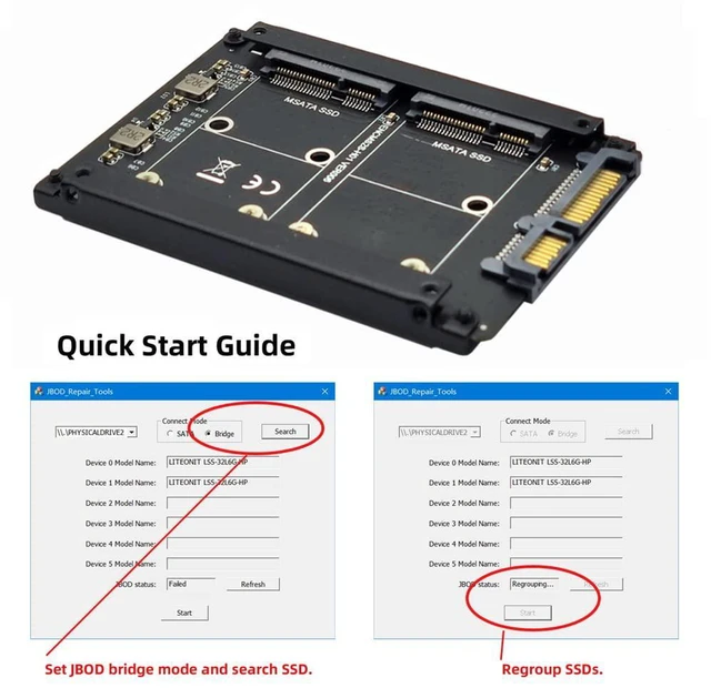 Alt view image 3 of 7 - Xiwai Dual MSATA Mini-SATA SSD Card JBOD Raid0 Span Bridge to 2.5inch SATA Combo HDD Disk Drive Enclosure