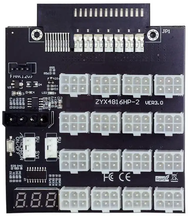 Main image of xiwai 14+10Pin Flex Slot Server Power Board to 16x6Pin Power Supply Board for CHIA ETH BTC Mining Miner