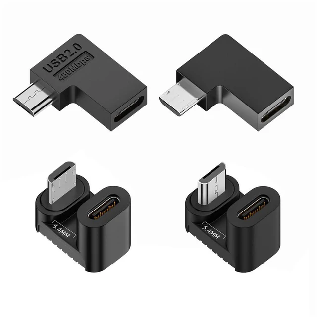 Main image of xiwai 90/360 Degree Angled USB-C to Micro USB Adapter 4 Pack, USB2.0 Type C Female to Micro USB Male Power Data Adapter(Right & Left &Up & Down) for Phone Tablet