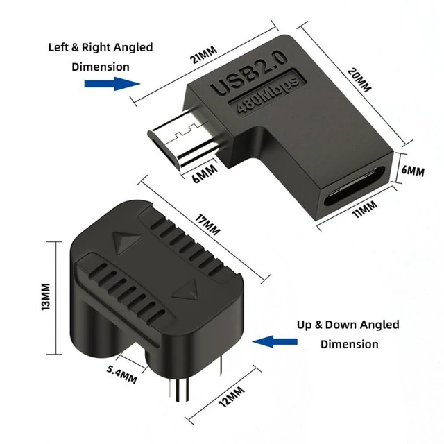 Alt view image 3 of 7 - 4pcs/lot 90/360 Degree Angled Type USB-C USB2.0 Type C Female to Micro USB Male Power Data Adapter