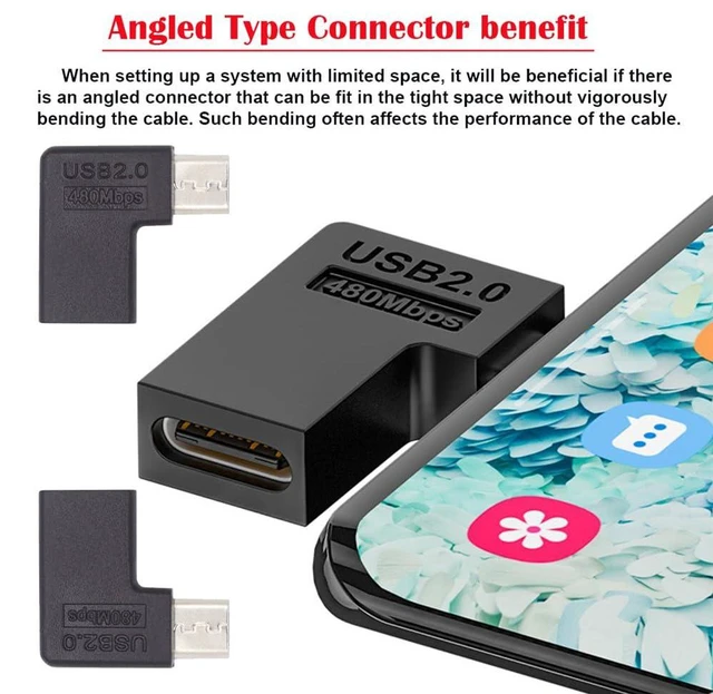 Alt view image 6 of 7 - 4pcs/lot 90/360 Degree Angled Type USB-C USB2.0 Type C Female to Micro USB Male Power Data Adapter
