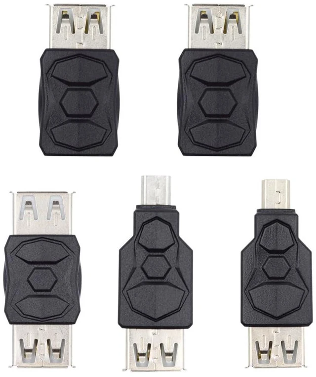 Main image of xiwai Micro USB 2.0 OTG Mini USB 5Pin Type-A Male to Female Extension Adapter, Support Charging and Data Sync, Black, Pack of 5pcs