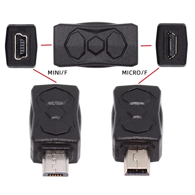 Alt view image 3 of 7 - xiwai Micro USB 2.0 to Mini USB 5Pin Male to Female Extension Adapter, Support Charging and Data Sync, Black, Pack of 3pcs