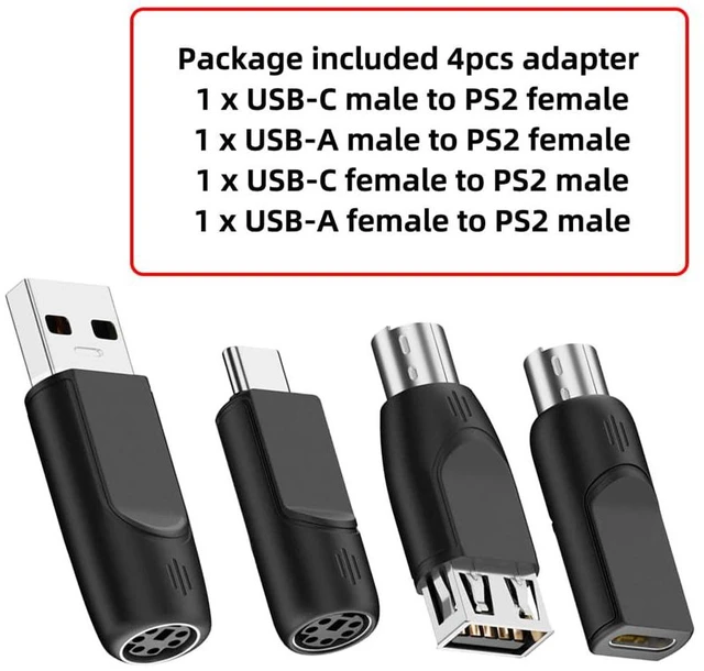 Alt view image 3 of 7 - xiwai 4pcs/lot Type-C USB 2.0 Type-A USB-C Male to PS/2 Mouse Keyboard Female 6Pin Mini-Din Adapter
