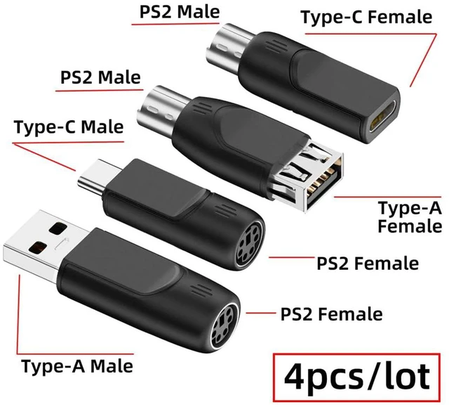 Alt view image 4 of 7 - xiwai 4pcs/lot Type-C USB 2.0 Type-A USB-C Male to PS/2 Mouse Keyboard Female 6Pin Mini-Din Adapter