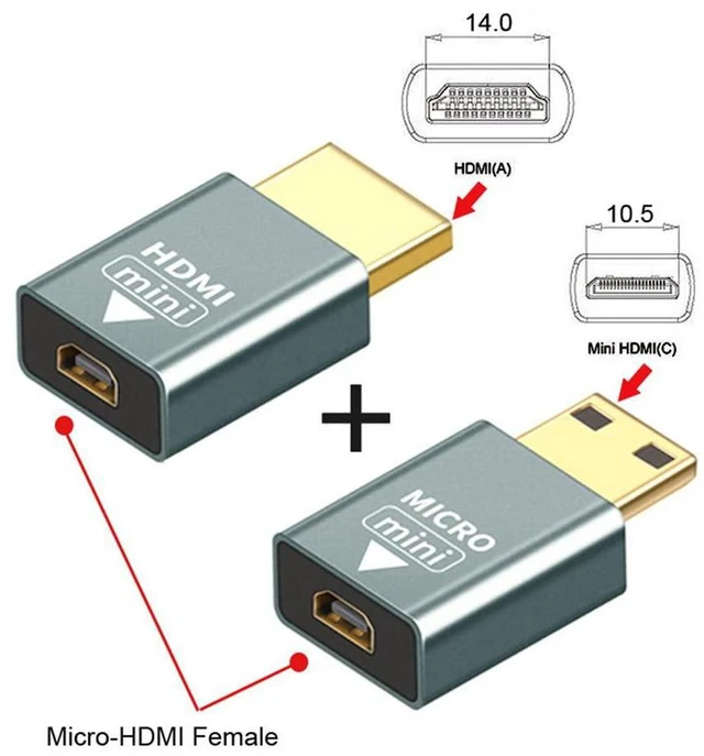 Alt view image 2 of 7 - xiwai 2pcs/Set Compatible Micro HDMI Female to Mini Male & HDMI 1.4 Male Adapter 4K@60hz