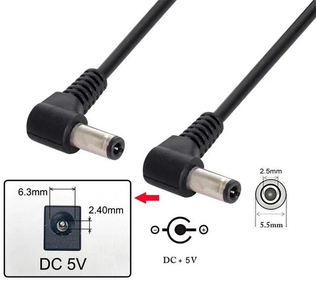 Alt view image 7 of 7 - JSER DC Power 5.5 x 2.1mm/2.5mm Male to 5.5 2.1/2.5mm Male Plug Cable Right Angled 90 Degree 1.97ft for