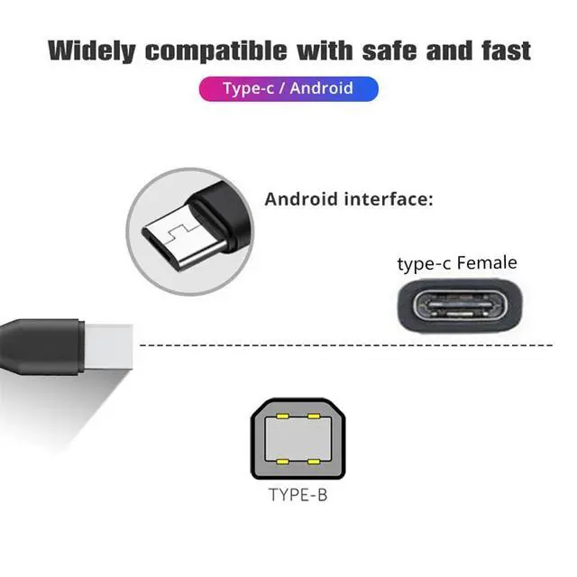 Alt view image 3 of 7 - Black Female Type-C USB-C to Standard USB2.0 Type-B & Micro USB Male Splitter Extension Charge 32AWG Cable
