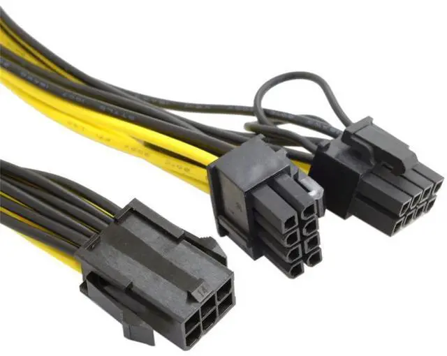 Alt view image 2 of 7 - JSER ATX 6Pin Male to Dual 8Pin & 6Pin Female PCI-E PCI Express Video Graphics Card Extension Splitter Power Cable