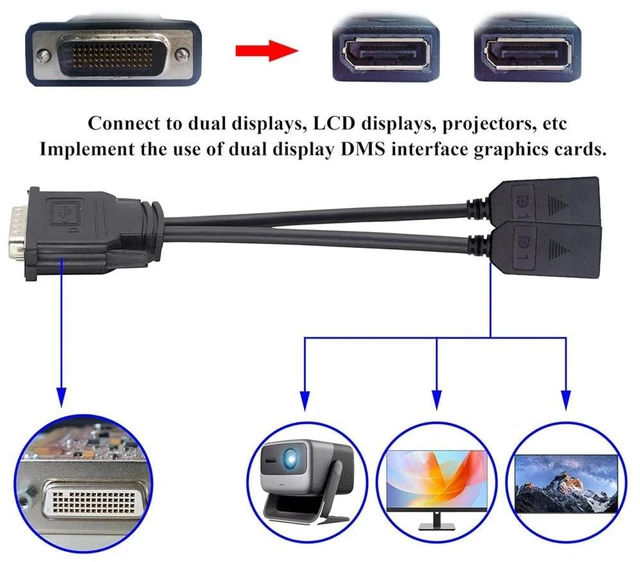 Alt view image 6 of 7 - JSER DMS-59Pin Male to Dual DP Displayport Female Splitter Extension Cable for PC Graphics Card