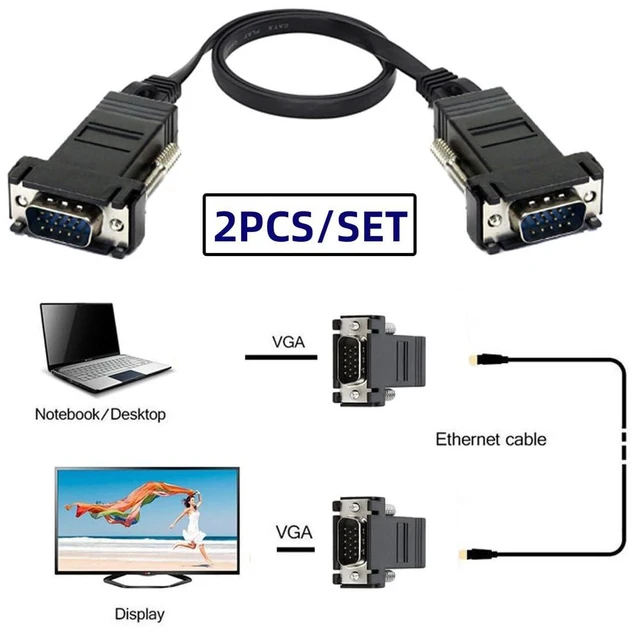 Alt view image 2 of 7 - JSER 2pcs/Set VGA RGB Male to Male Over Cat5 Cat5e RJ45 Female Ethernet Modualr Adapter for Computer Monitor