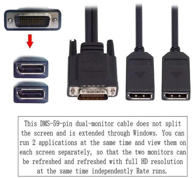 Alt view image 7 of 7 - JSER DMS-59Pin Male to Dual DP Displayport Female Splitter Extension Cable for PC Graphics Card