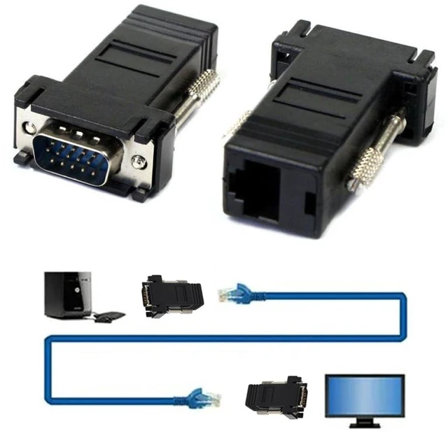 Alt view image 4 of 7 - JSER 2pcs/Set VGA RGB Male to Male Over Cat5 Cat5e RJ45 Female Ethernet Modualr Adapter for Computer Monitor