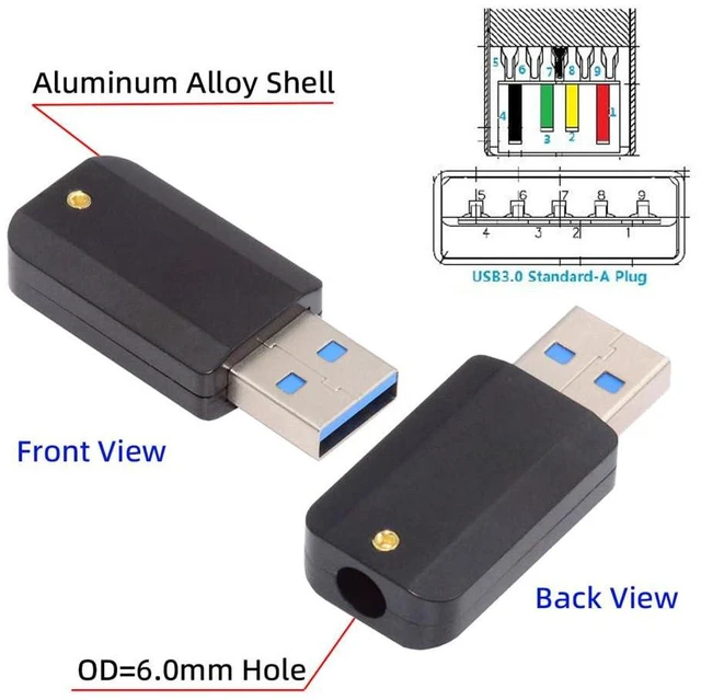 Alt view image 3 of 7 - xiwai USB DIY Kit USB 3.0 Type-A Male Plug Connector Welding Solder Type Aluminum Alloy Shell Black Customization Replacement Repair for 6.0mm Cable