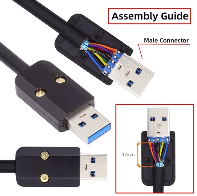 Alt view image 5 of 7 - xiwai USB DIY Kit USB 3.0 Type-A Male Plug Connector Welding Solder Type Aluminum Alloy Shell Black Customization Replacement Repair for 6.0mm Cable