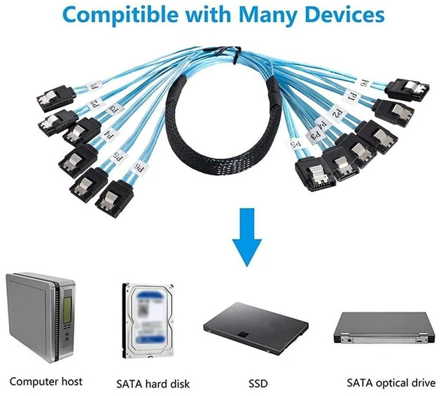 Alt view image 6 of 7 - xiwai Internal 6 SATA 7pin to 6 SATA 7pin Target SSD Hard Disk 6Gbps Data Server Raid Cable