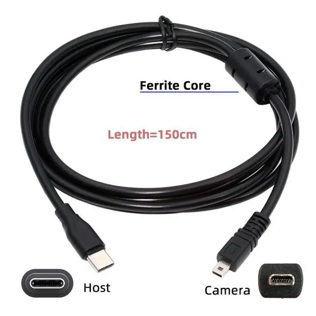 Alt view image 2 of 7 - 5V 2.5W Type-C USB-C Host to 8P Mini Data Power Camera Cable for Coolpix UC-E6 UC-E16 UC-E17 DSC-W DMC-S EX-Z 1.5M