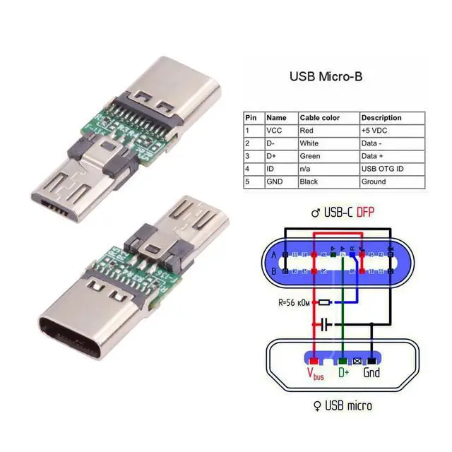 Alt view image 4 of 7 - 5pcs/lot 5Pin 480Mbps Micro USB 2.0 Male Connector to Type-C USB-C Female 5V Power Data PCBA Adapter for Tablet Phone Laptop