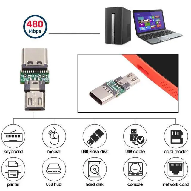 Alt view image 6 of 7 - 5pcs/lot 5Pin 480Mbps Micro USB 2.0 Male Connector to Type-C USB-C Female 5V Power Data PCBA Adapter for Tablet Phone Laptop