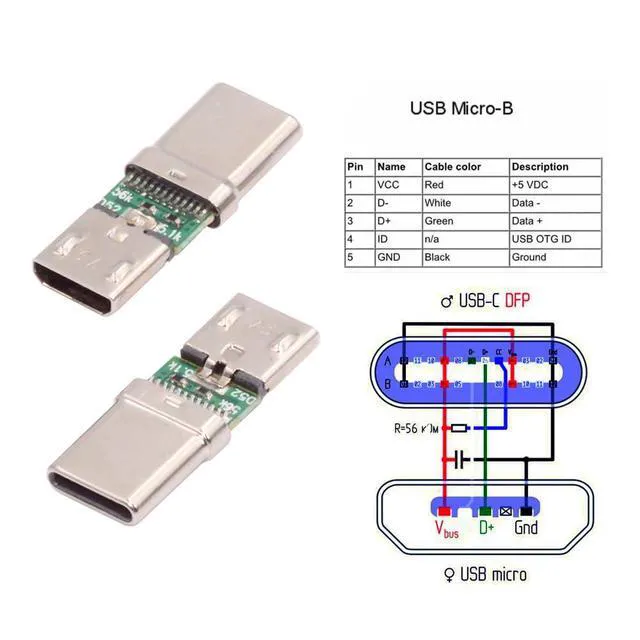Alt view image 4 of 7 - 5pcs/lot 480Mbps 5Pin Female Connector Micro USB 2.0 to USB Type-C Male Power Data PCBA Adapter for Tablet Phone Laptop