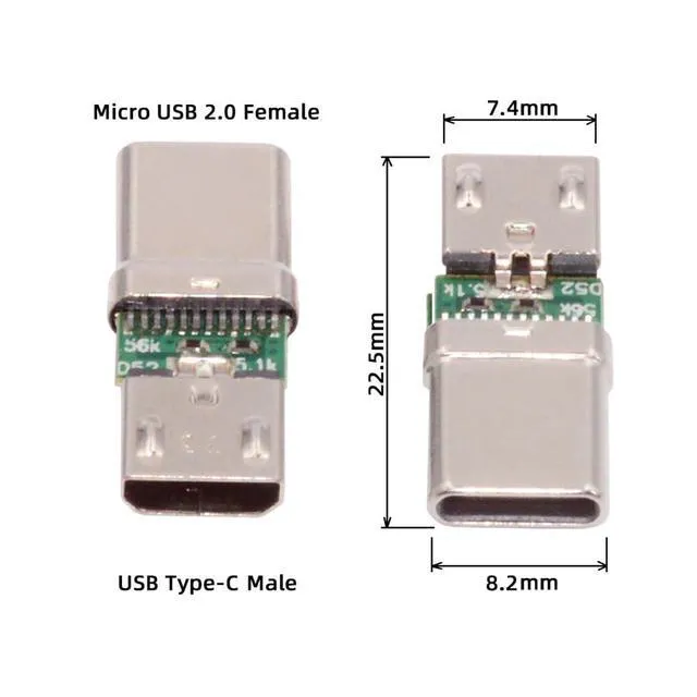 Alt view image 2 of 7 - 5pcs/lot 480Mbps 5Pin Female Connector Micro USB 2.0 to USB Type-C Male Power Data PCBA Adapter for Tablet Phone Laptop